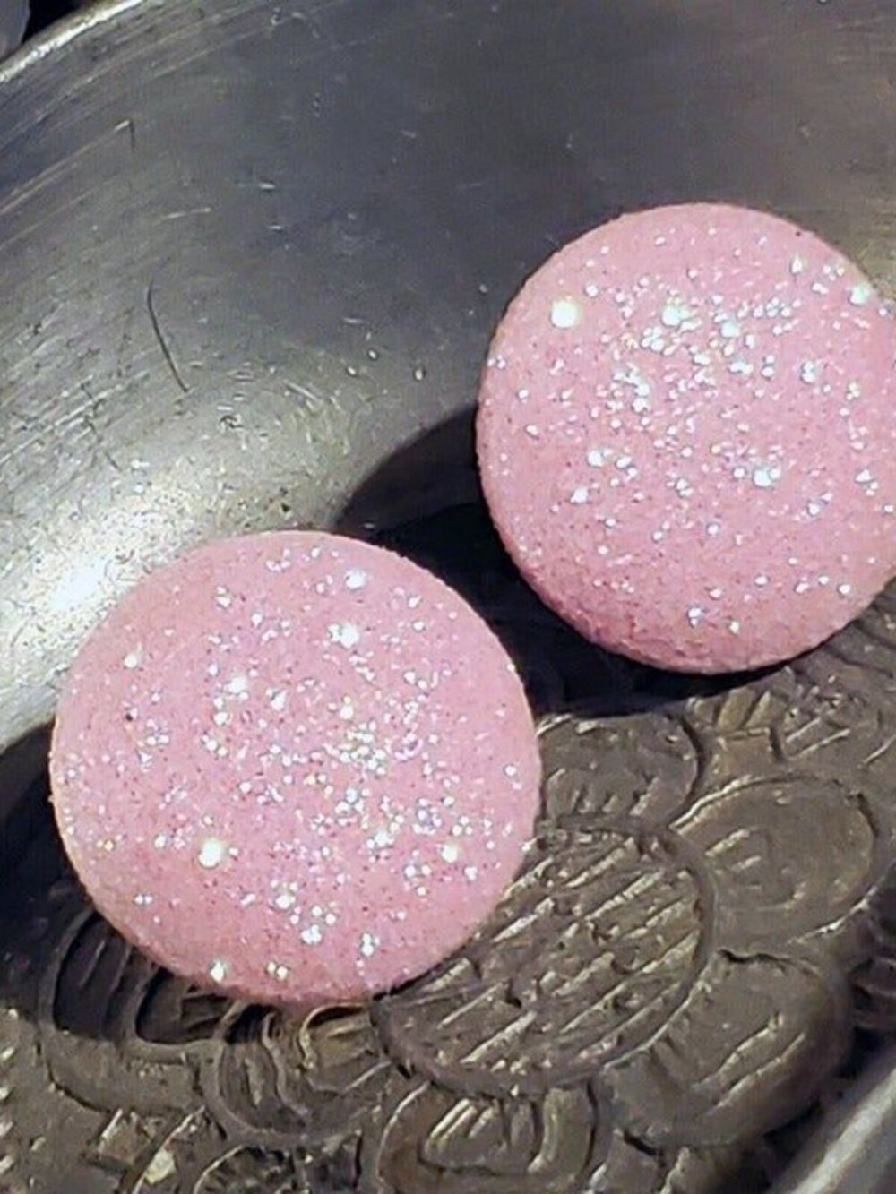 Light Pink Fabric Button Earrings Retro 80s Club Glam Disco Sparkly - Picture 2 of 9